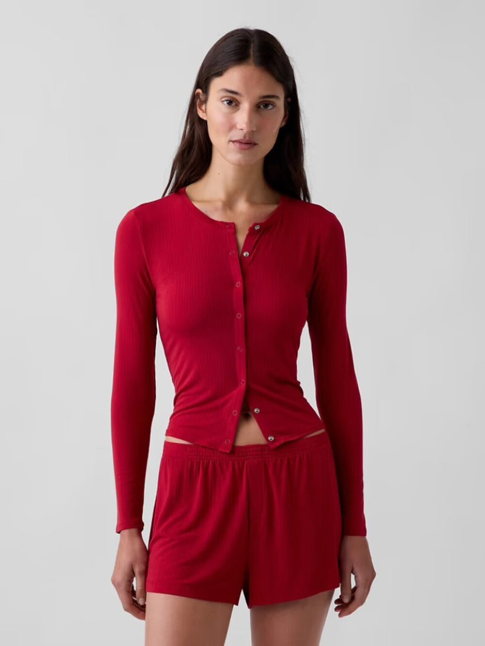 Gap SoftMade Modal Rib PJ Cardigan in Red NEW